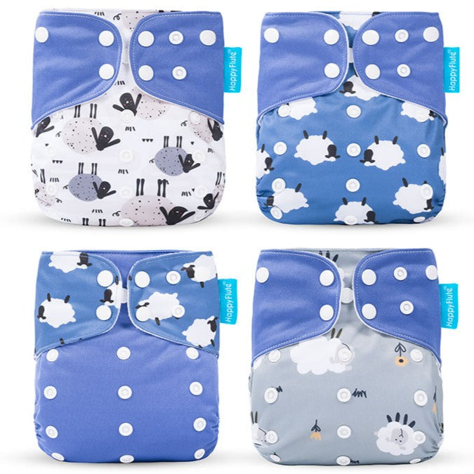 Lot de 4 couche lavable bébé NappyTendre™️ (+4 Insère Réutilisables)