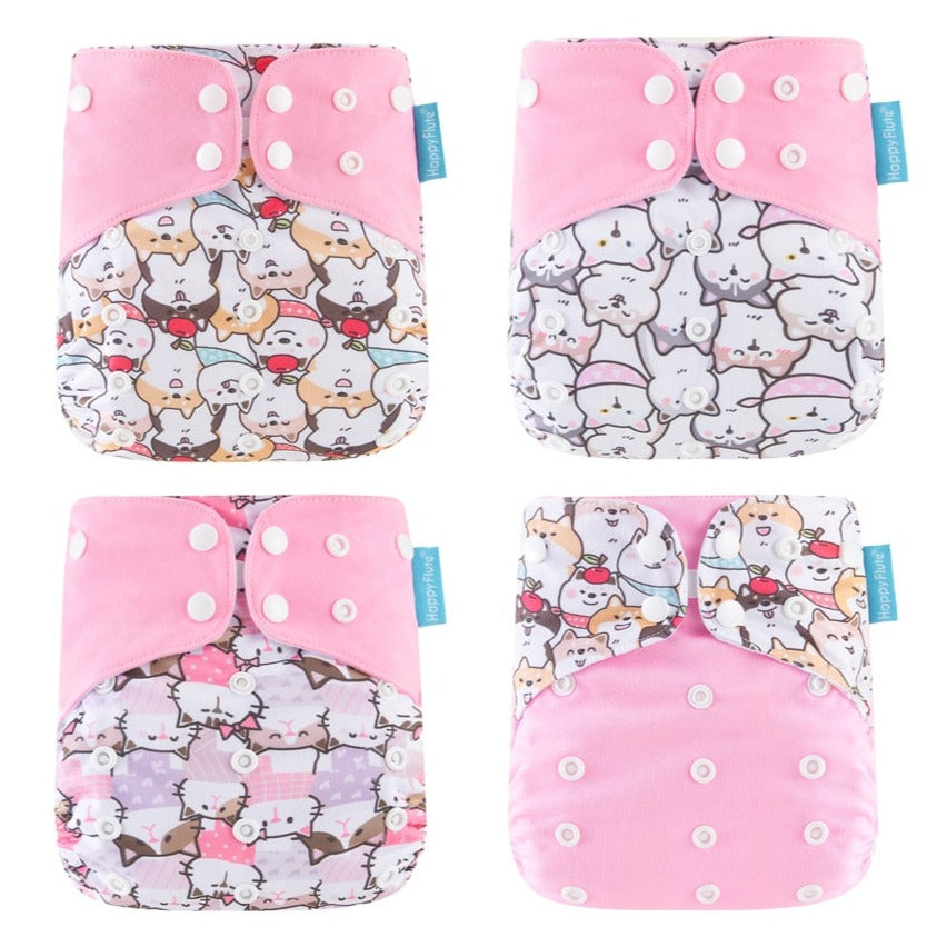 Lot de 4 couche lavable bébé NappyTendre™️ (+4 Insère Réutilisables)